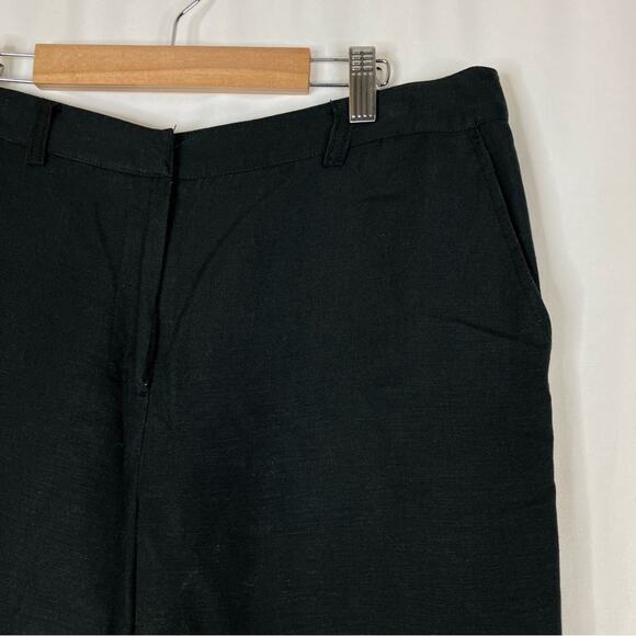 Larry Levine | Black Linen Blend Wide Leg Capri Pants 12 - Picture 2 of 4
